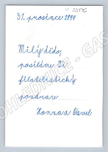Pohlednice zimní krajina chaloupka sněhulák 1999 (M23176)