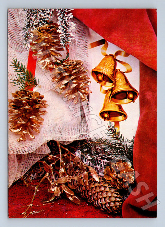 Pohlednice Vánoční motiv se zvonky a šiškami 1972 (M23178)