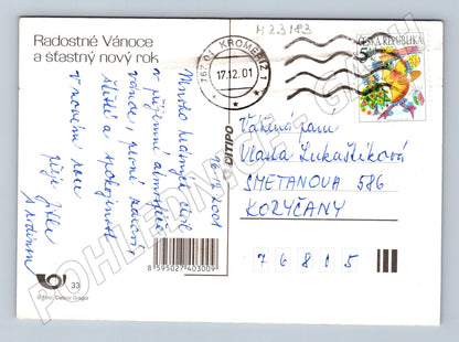 Pohlednice vánoční motiv svíčka ozdoby 2001 (M23183)