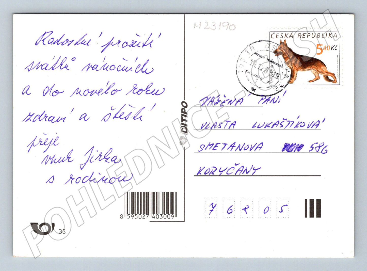 Pohlednice Vánoce zimní scéna zvony 1999 (M23190)