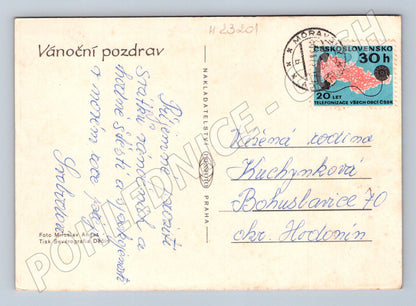 Pohlednice Vánoční motiv svícen a jablko cca 1960s (M23201)