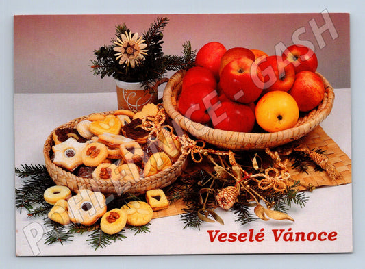 Pohlednice Vánoce cukroví jablka 1999 (M23204)