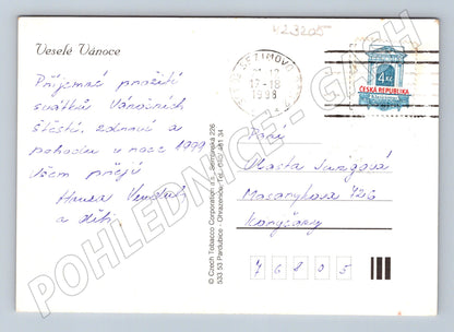 Pohlednice vánoční motiv děti na sáňkách 1999 (M23205)