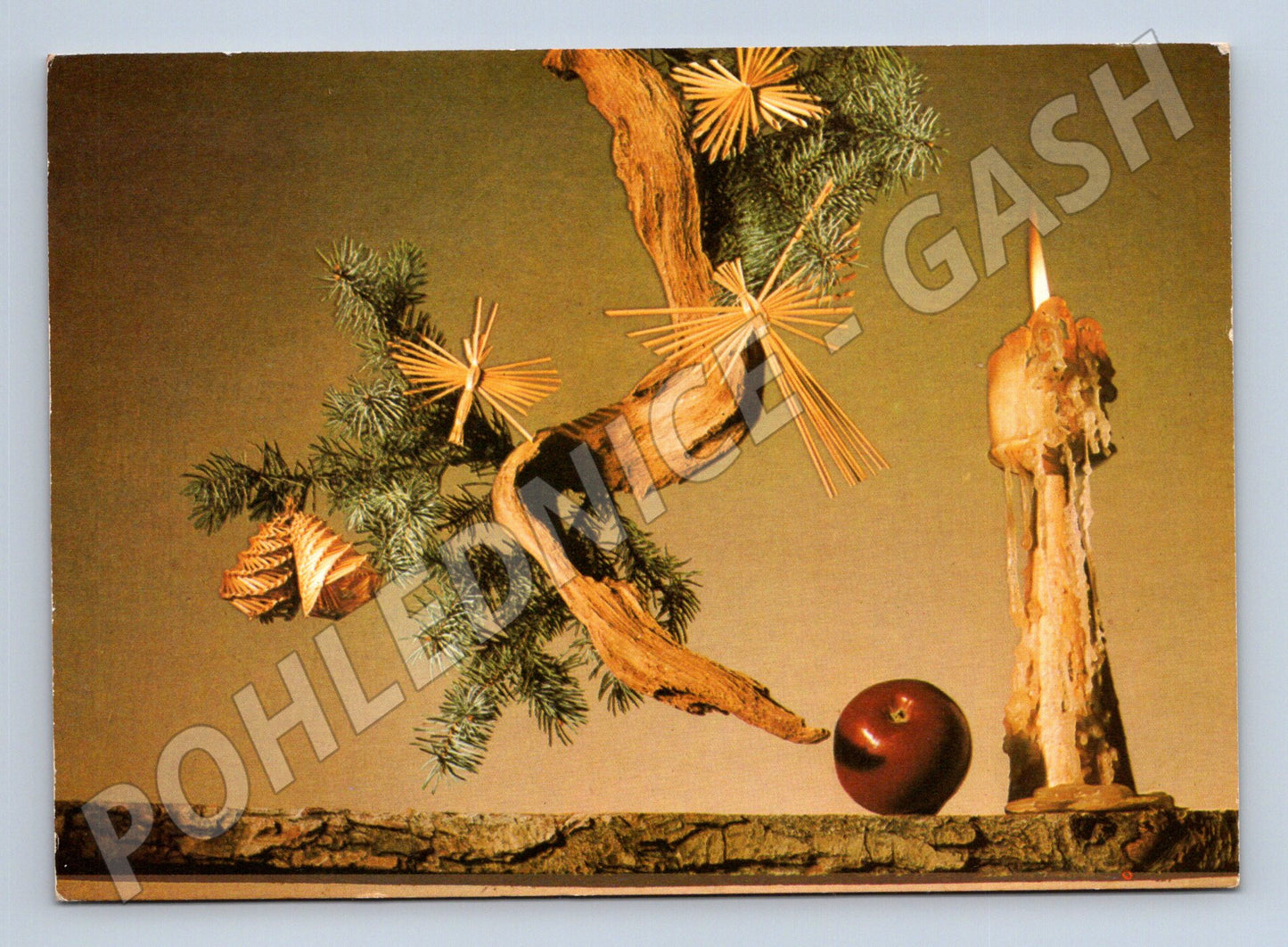Pohlednice Vánoční zátiší svíčka jablko 1982 (M23208)
