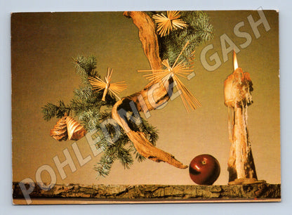 Pohlednice Vánoční zátiší svíčka jablko 1982 (M23208)