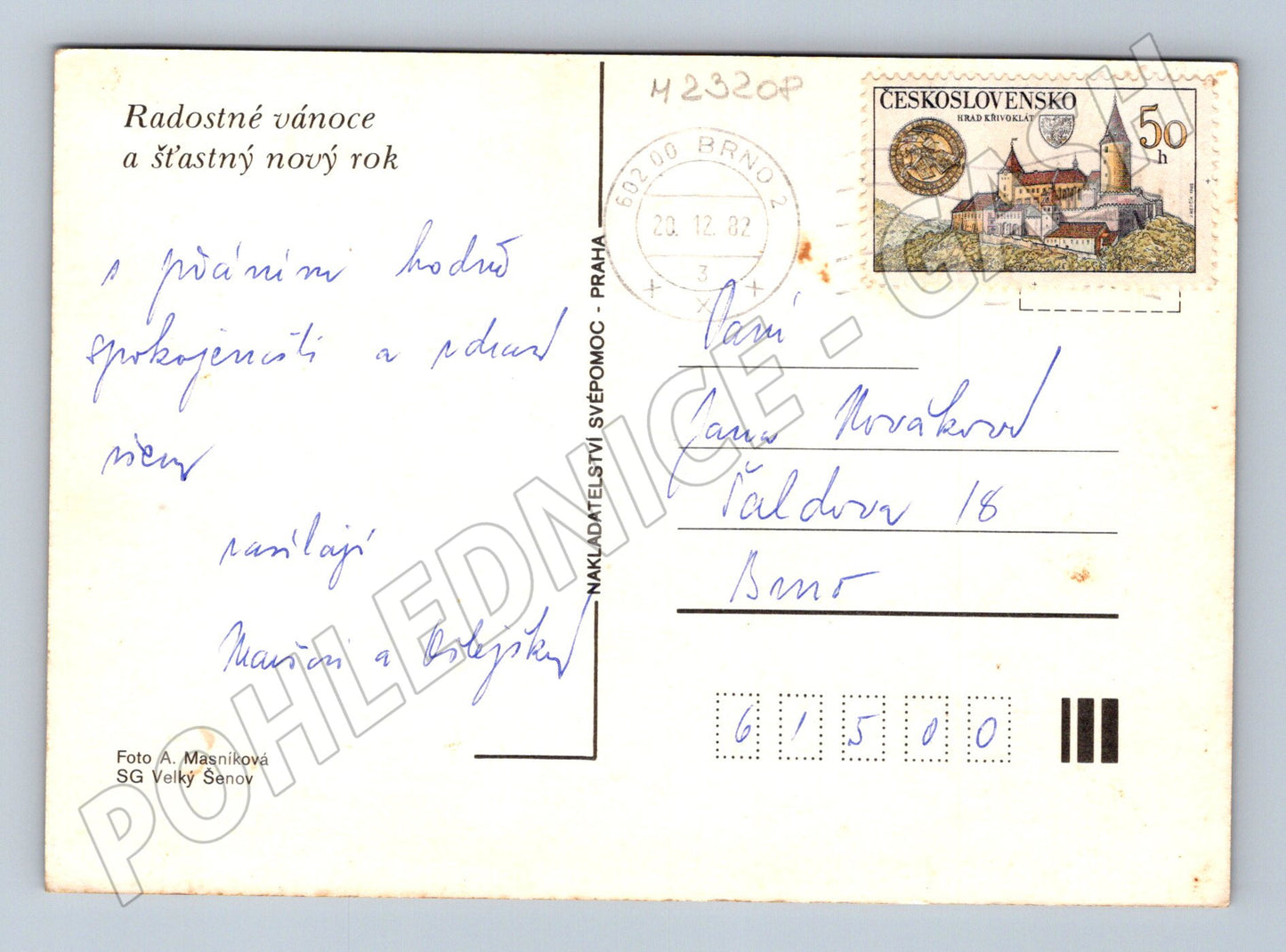 Pohlednice Vánoční zátiší svíčka jablko 1982 (M23208)