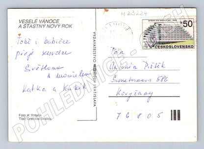Pohlednice Vánoční zátiší svíčky ovoce 1980 (M23224)