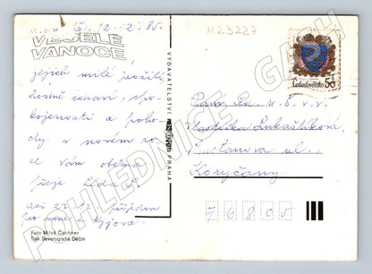 Pohlednice Vánoční motiv svíčky jehličí 1980 (M23227)