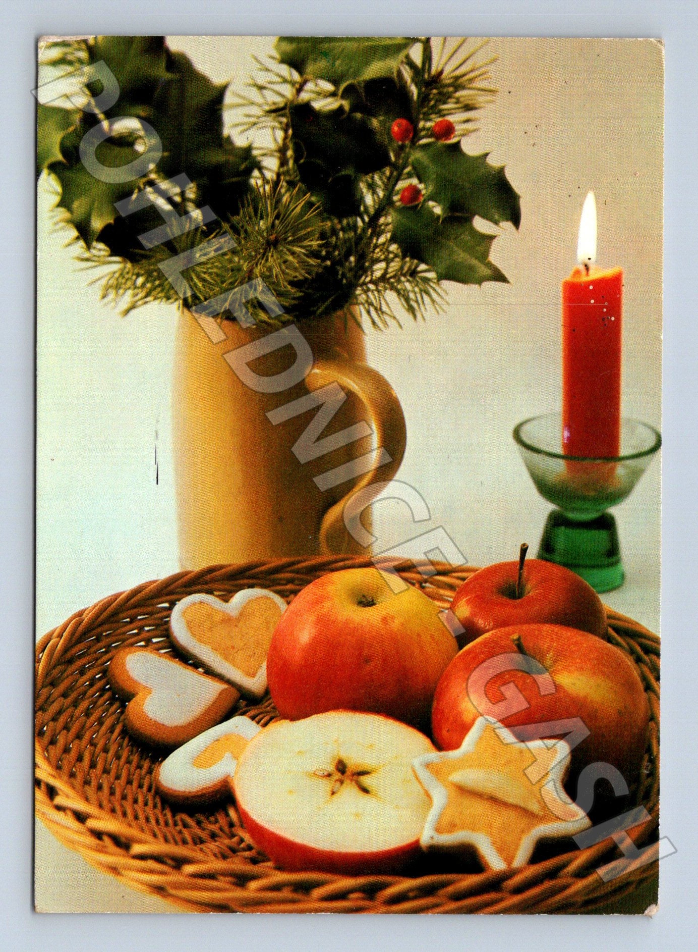 Pohlednice Vánoční zátiší svícen jablka 1985 (M23228)