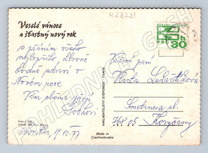Pohlednice Československo Vánoční růže svíčka 1977 (M23231)