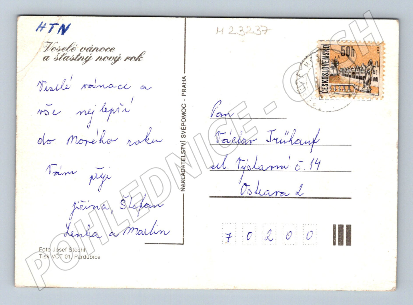 Pohlednice Vánoční svíčka šišky jmelí 1980 (M23237)