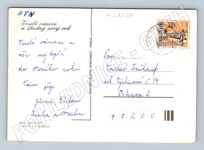 Pohlednice Vánoční svíčka šišky jmelí 1980 (M23237)
