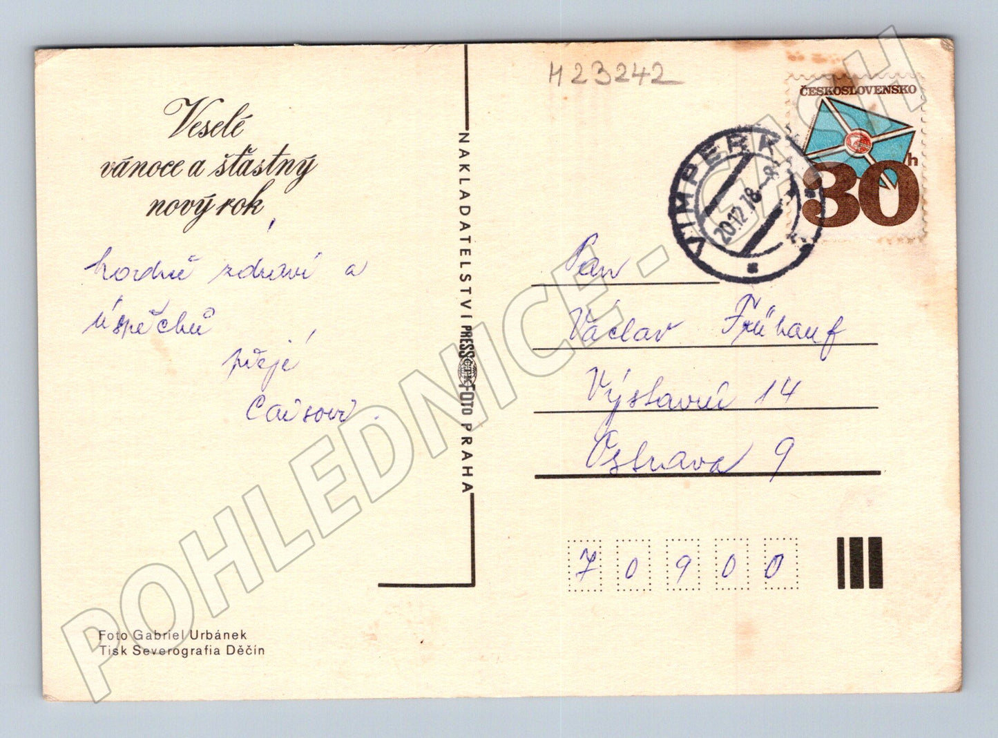 Pohlednice detail starých hodin a erbu cca 1958 (M23242)