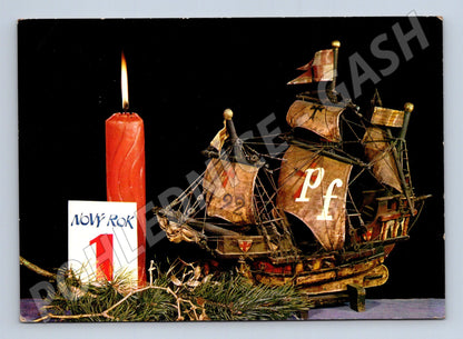 Pohlednice Novoroční motiv loď a svíčka 1968 (M23268)