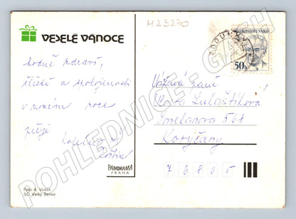 Pohlednice Vánoční motiv zvonky 1990 (M23270)