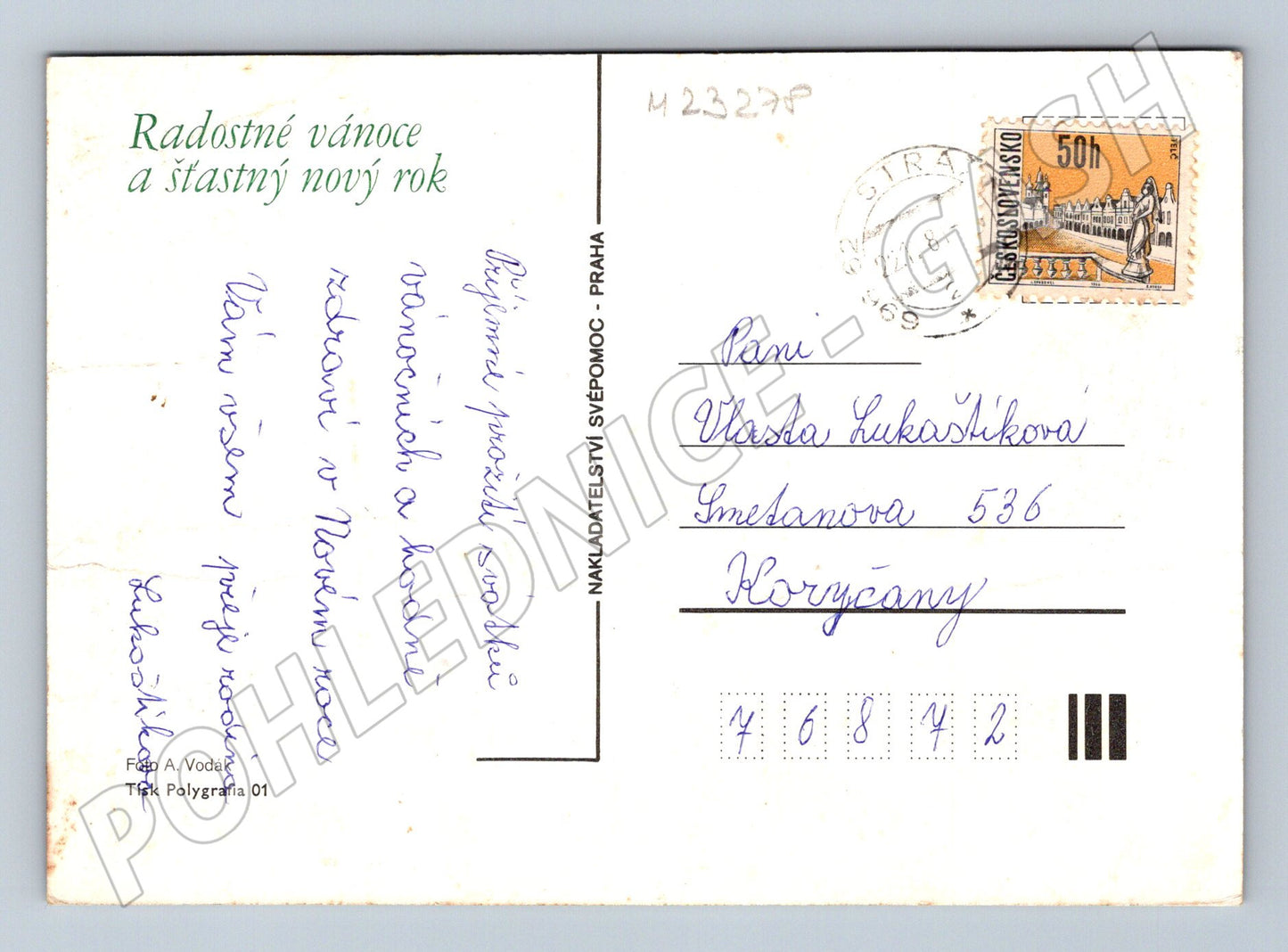 Pohlednice Vánoce Nový rok ořechy zvonky 1969 (M23278)