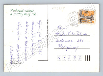 Pohlednice Vánoce Nový rok ořechy zvonky 1969 (M23278)