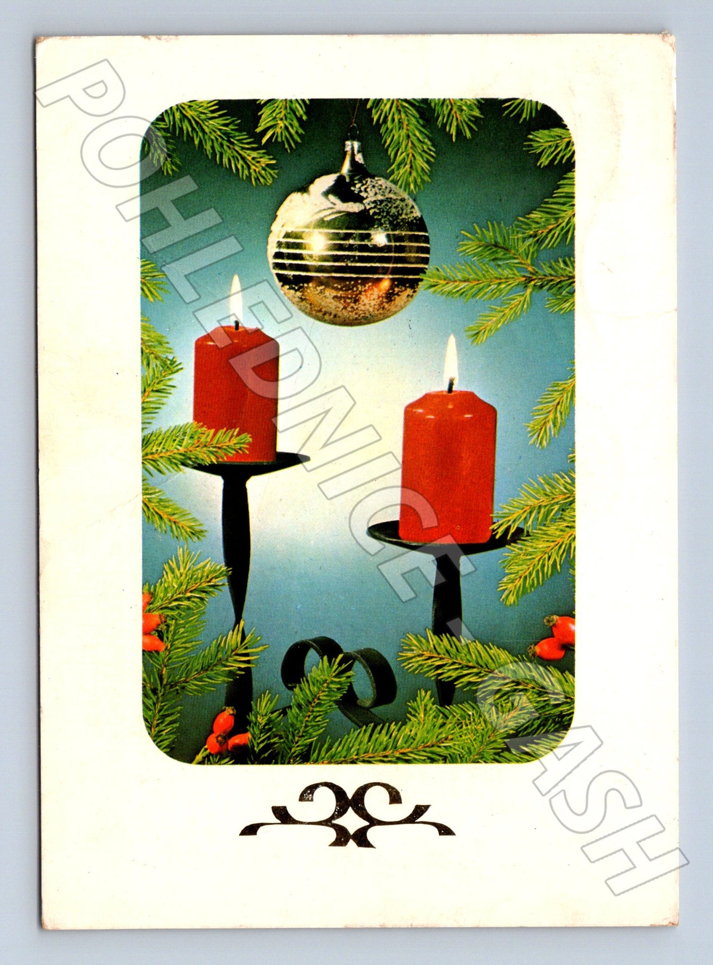 Pohlednice Vánoce svíčky a ozdoba 1959 (M23279)