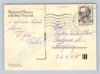 Pohlednice Vánoční zátiší svíčka ovoce 1958 (M23280)
