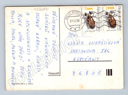 Pohlednice Vánoce jehličí sníh 1992 (M23287)