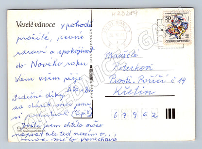 Pohlednice Vánoční motiv svíčka a jablka 1962 (M23289)