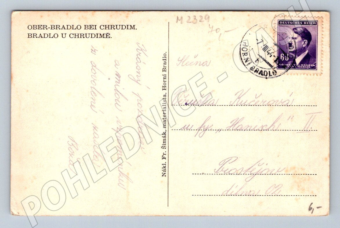Pohlednice Horní Bradlo u Chrudimi 1944 (M2329)
