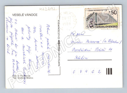Pohlednice Vánoční motiv s dárkem a vánoční hvězdou 1989 (M23292)