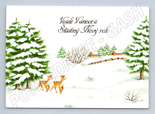 Pohlednice Vánoční krajina se srnkami 1994 (M23296)