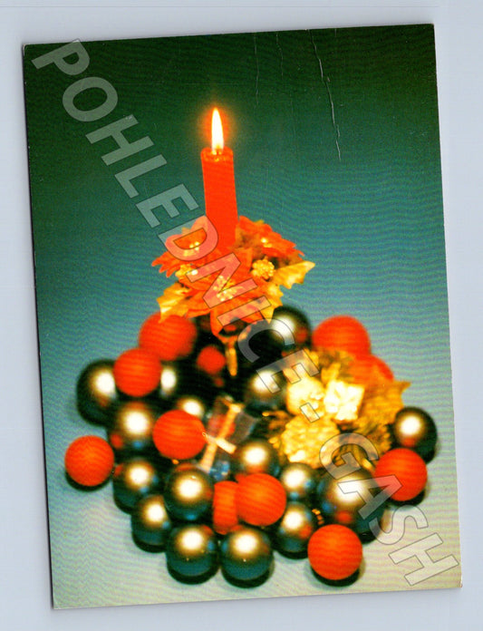 Pohlednice Vánoční aranžmá svíčka ozdoby 1997 (M23300)