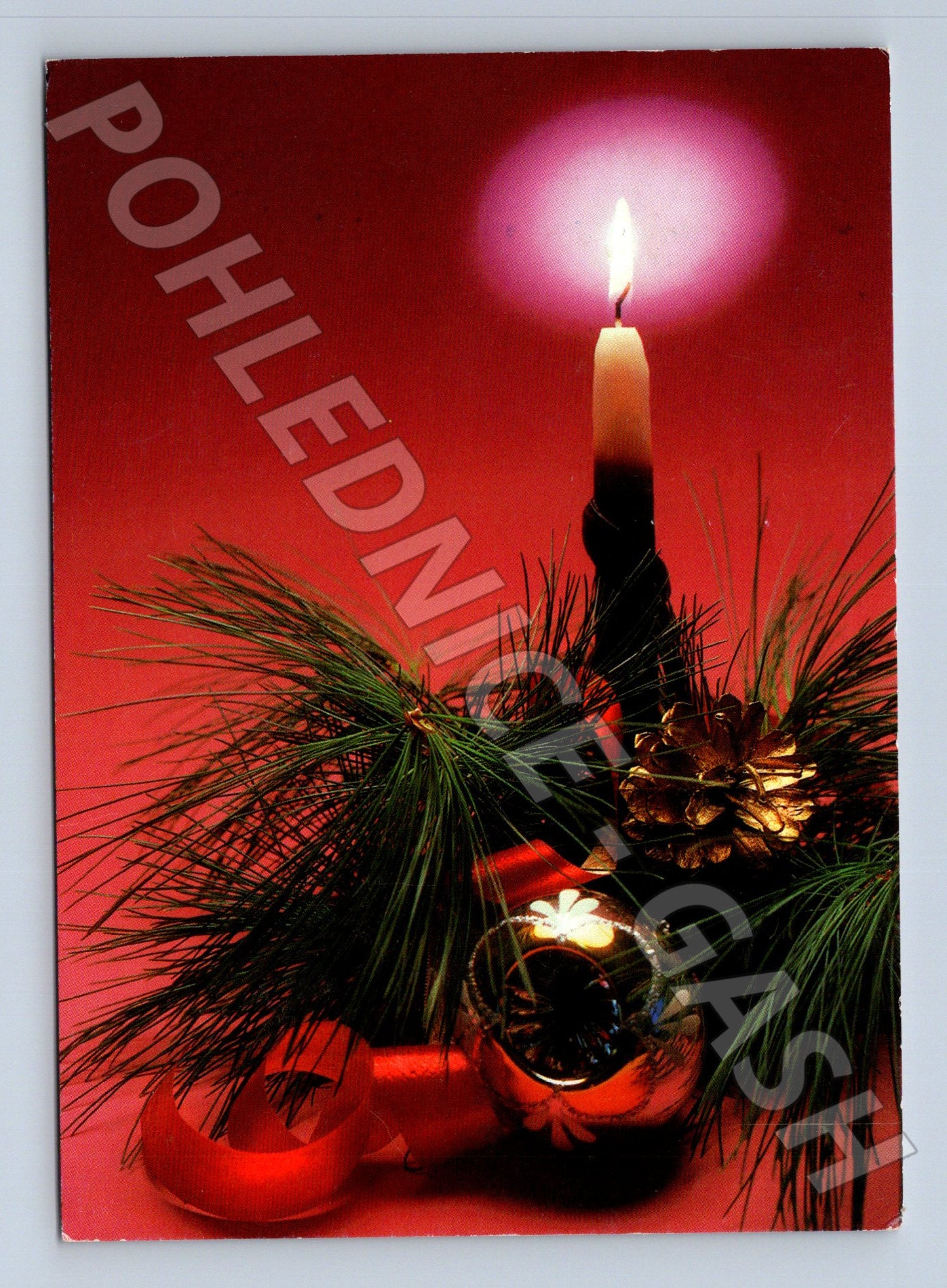 Pohlednice Vánoční motiv svíčka jehličí 1989 (M23301)