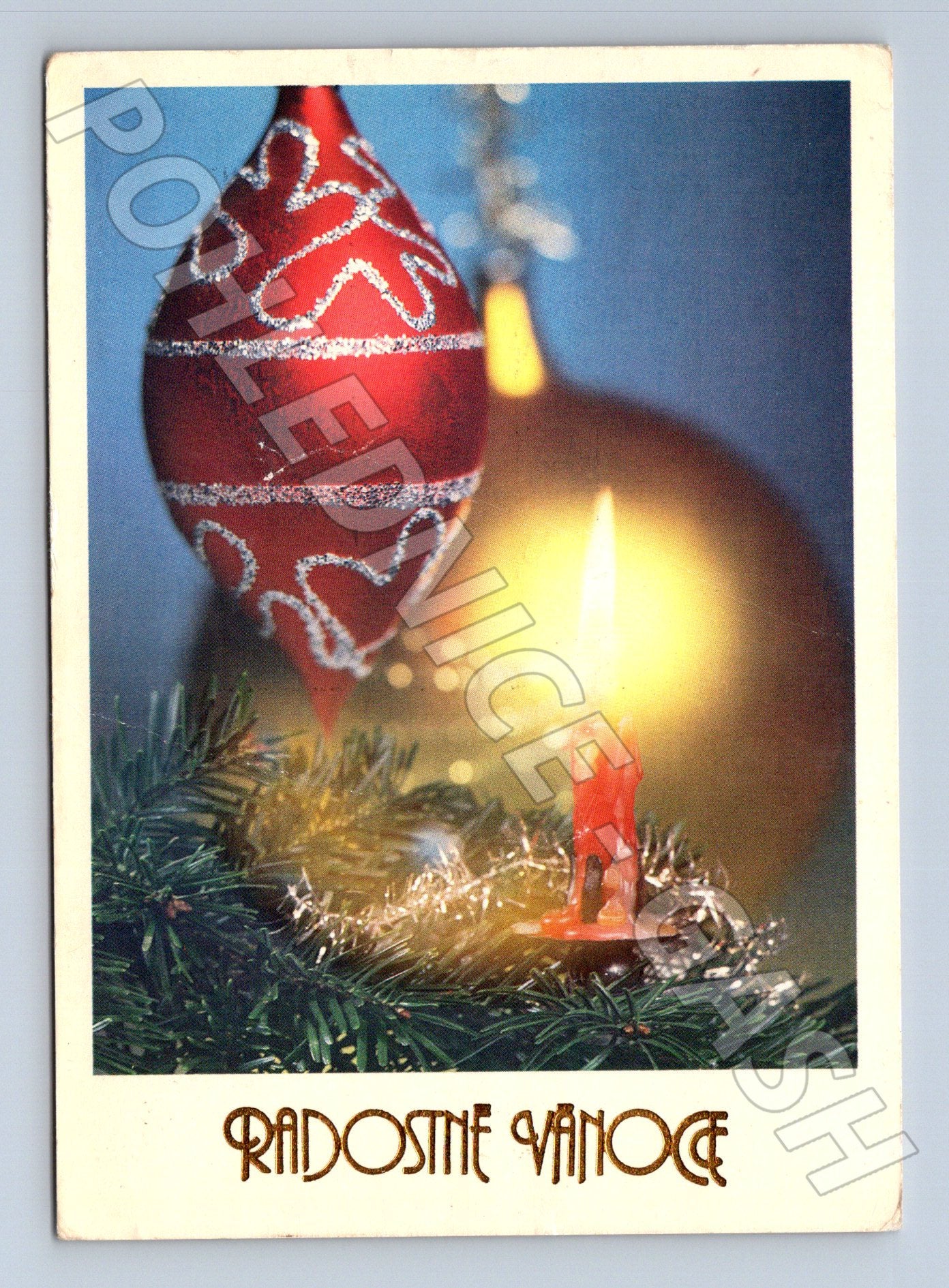 Pohlednice Vánoční motiv svíčka ozdoba 1990 (M23303)