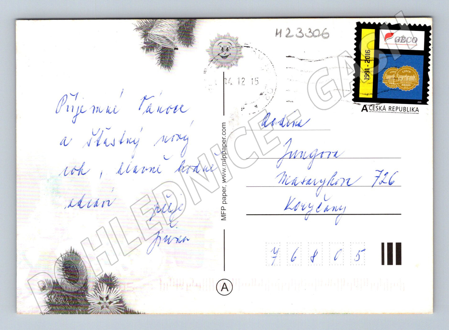 Pohlednice Veselé Vánoce okno výzdoba 2015 (M23306)