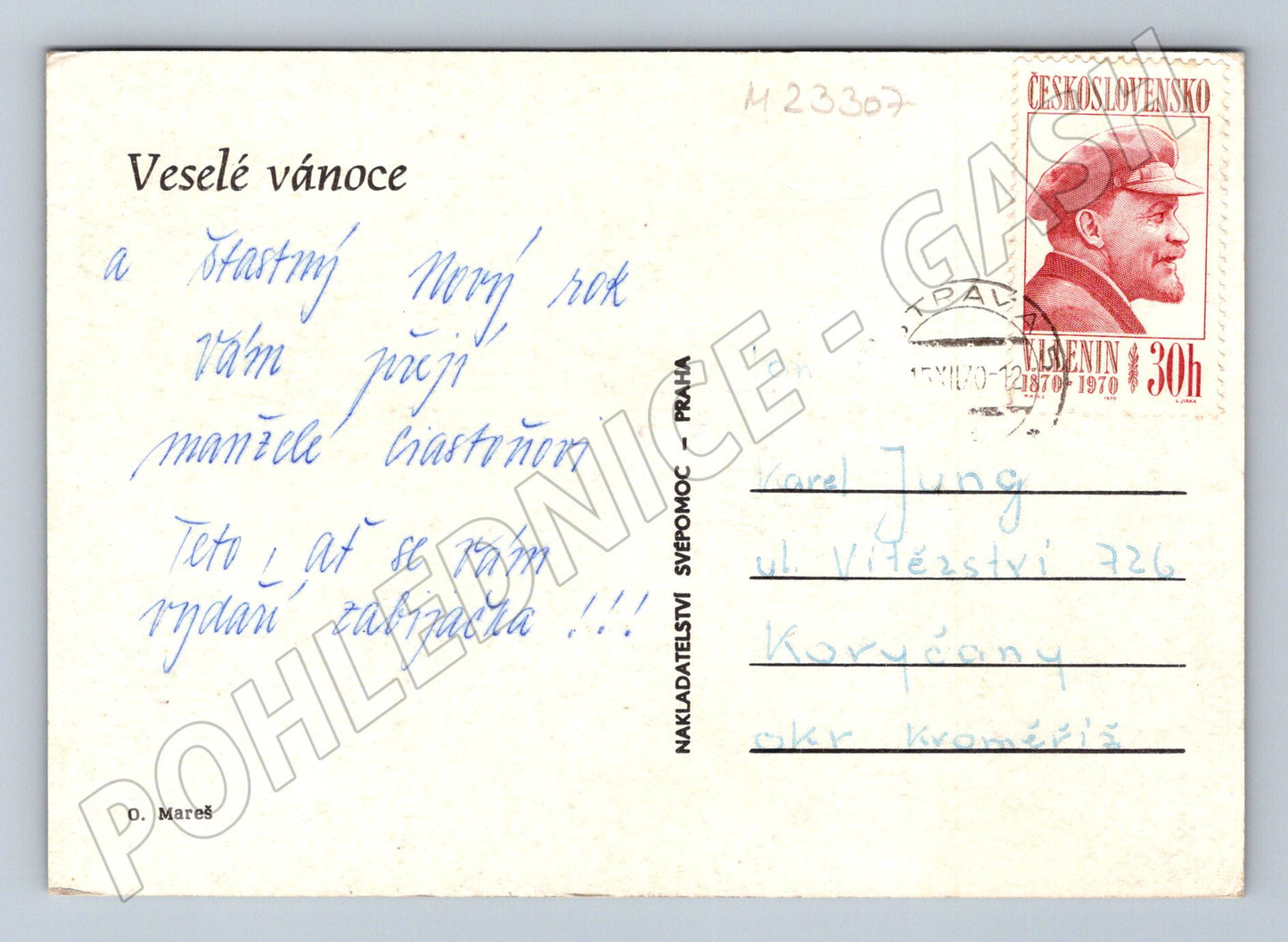Pohlednice vánoční motiv 1970 (M23307)