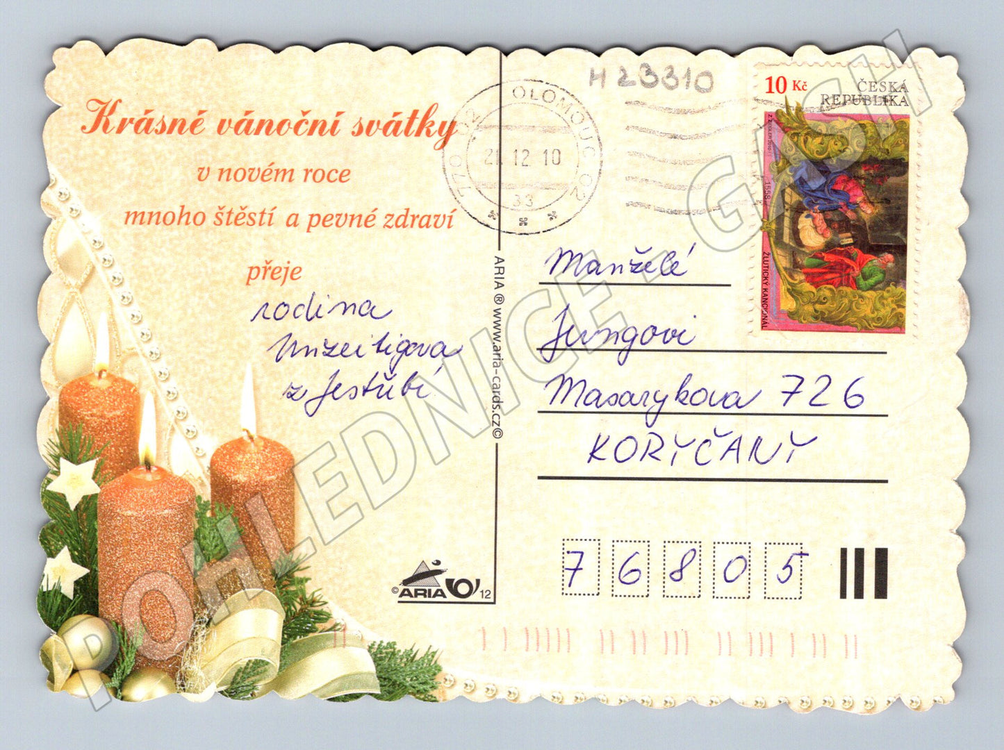 Pohlednice Vánoční novoroční motiv svíčky 2010 (M23310)