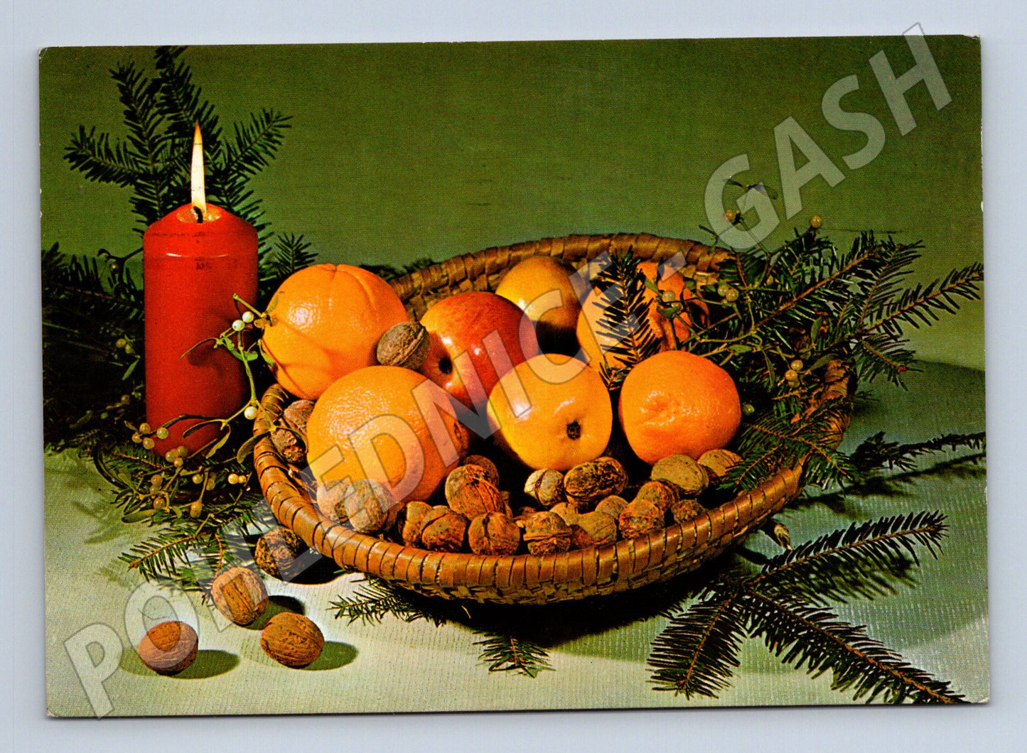Pohlednice vánoční zátiší ovoce ořechy svíčka 1971 (M23322)