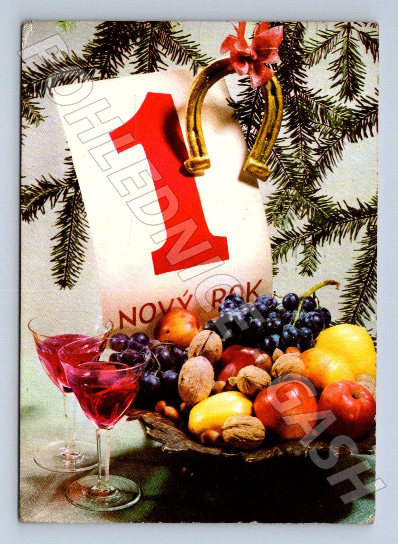 Pohlednice Nový Rok ovoce víno 1971 (M23324)