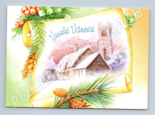 Pohlednice Veselé Vánoce zasněžená vesnice 2001 (M23329)