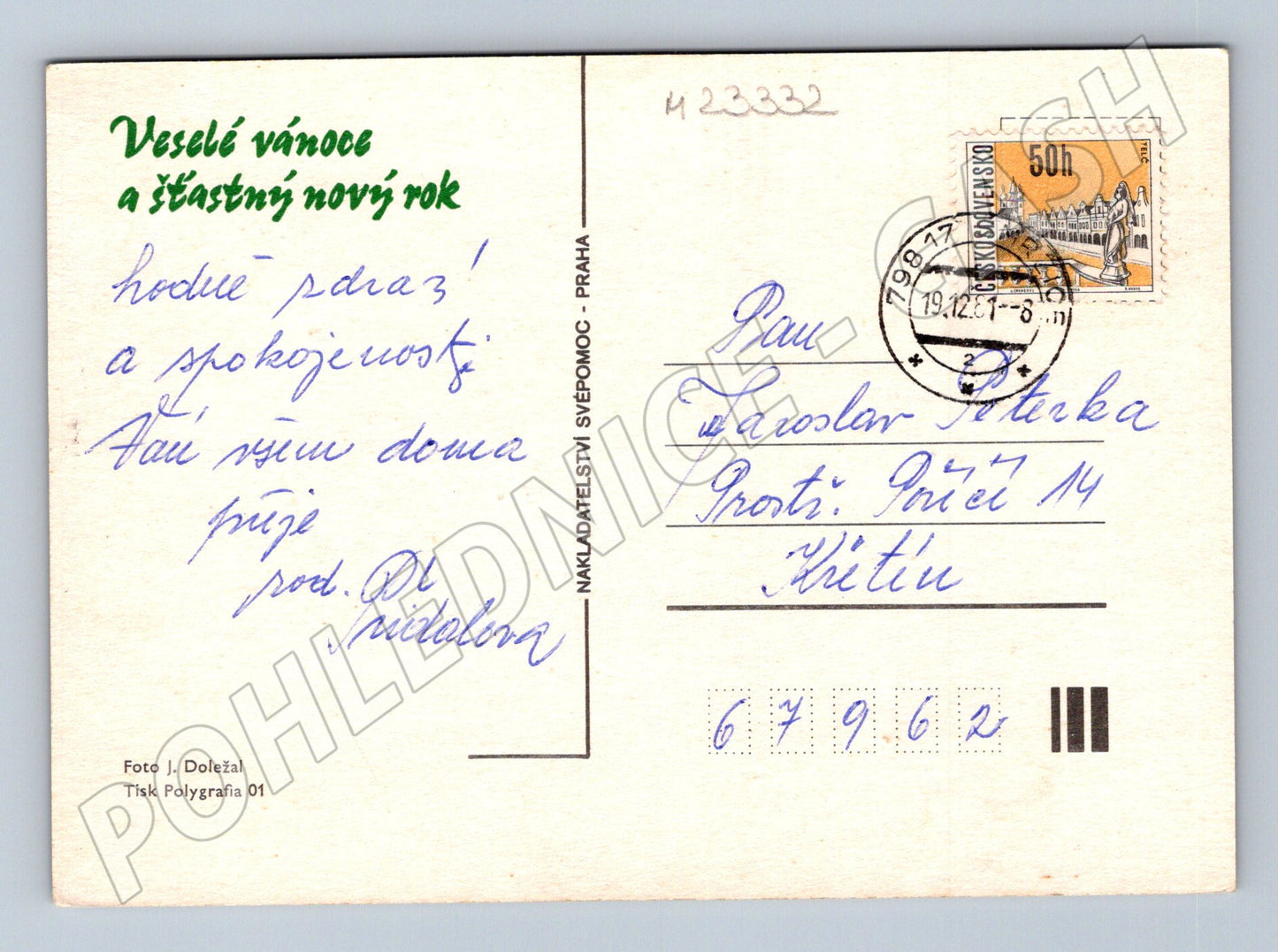 Pohlednice vánoční zátiší jablka ořechy 1983 (M23332)