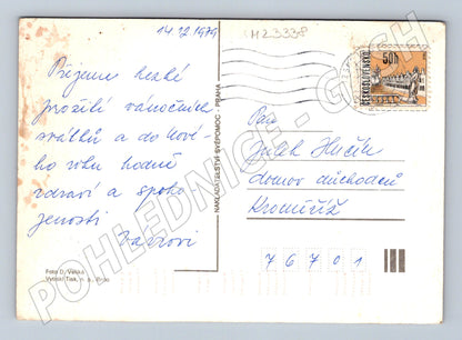 Pohlednice Vánoční motiv svíčka zvonky 1979 (M23338)