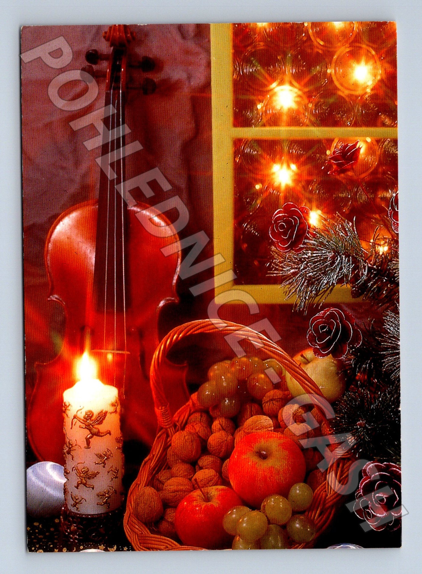 Pohlednice vánoční motiv housle ovoce 2003 (M23339)