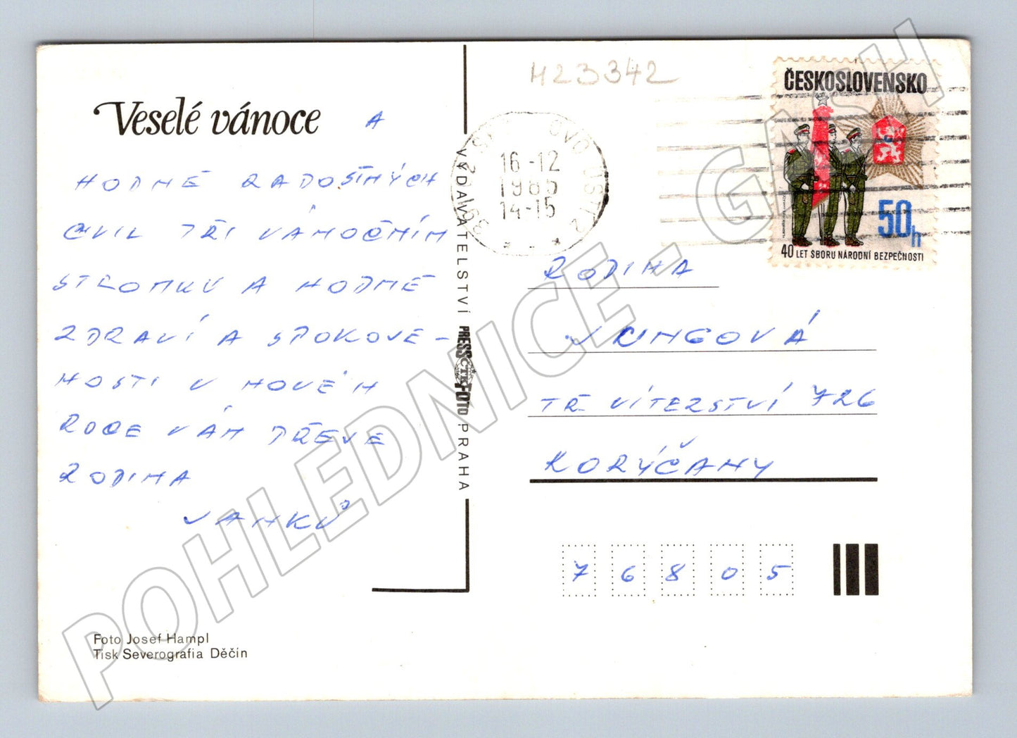 Pohlednice Vánoční zátiší 1989 (M23342)