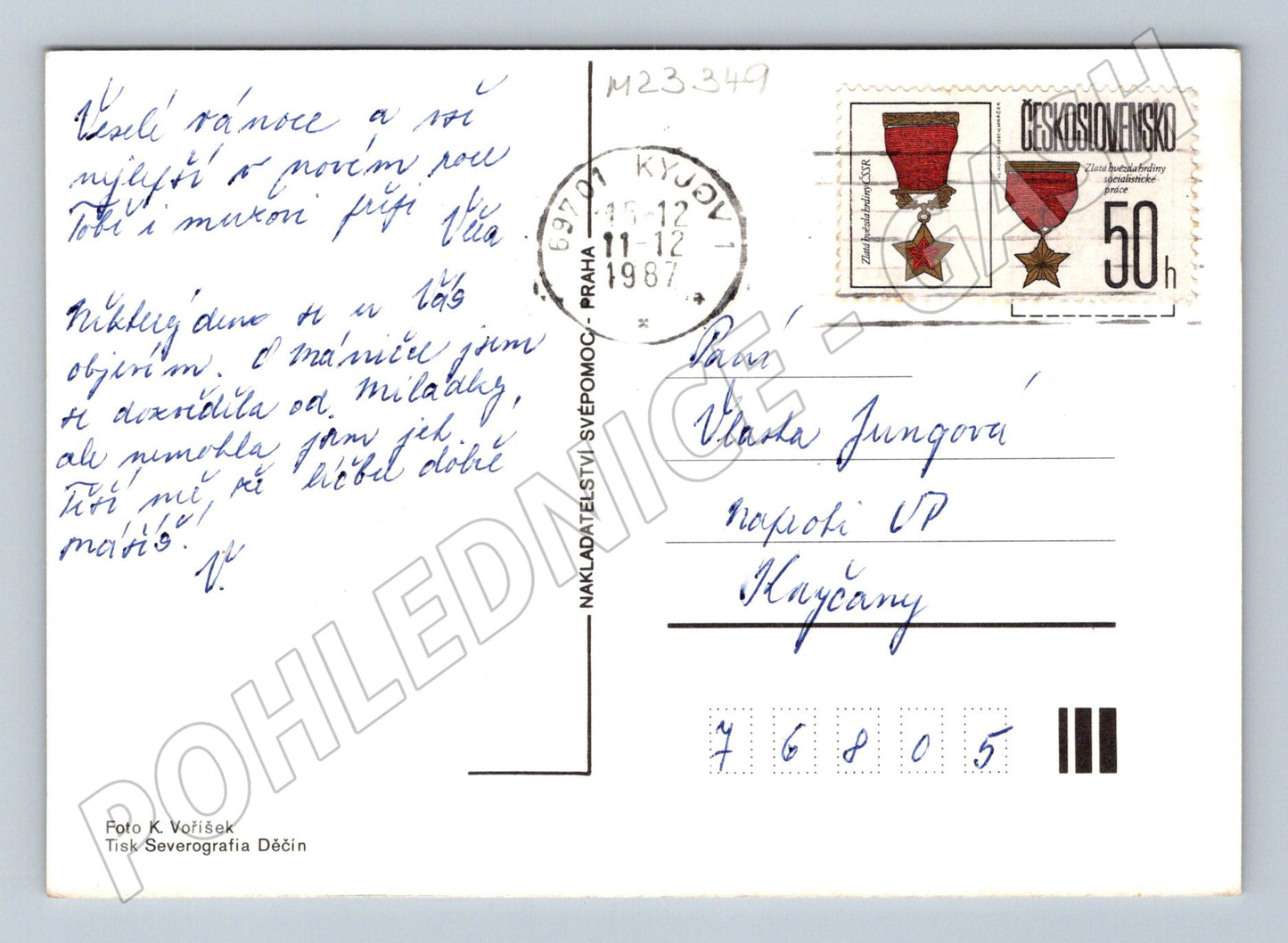 Pohlednice vánoční zátiší s hmoždířem 1987 (M23349)