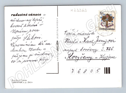 Pohlednice vánoční zátiší s jablkem a ořechy (M23363)