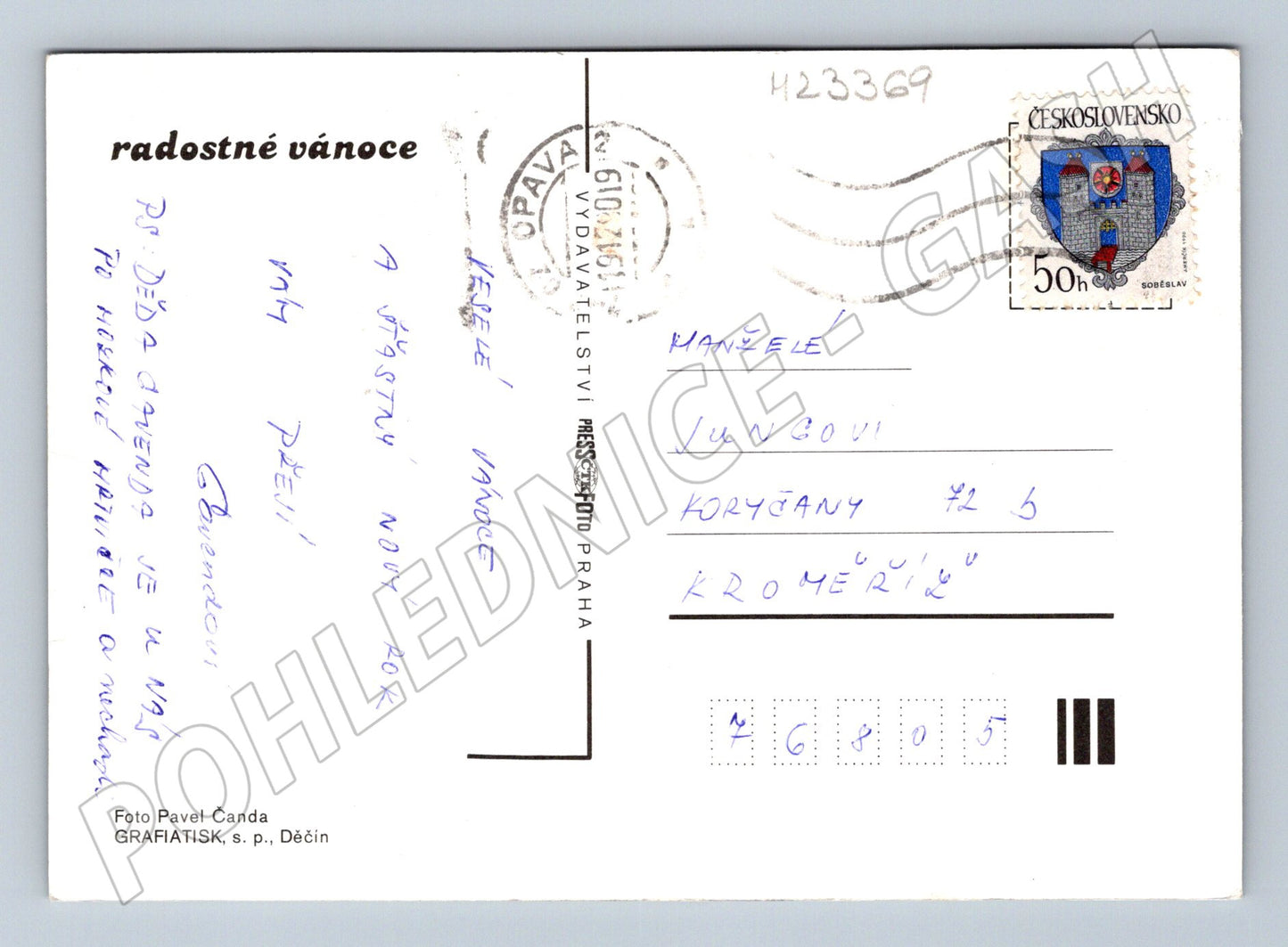 Pohlednice Vánoční zátiší s jablky a svíčkou 1970 (M23369)
