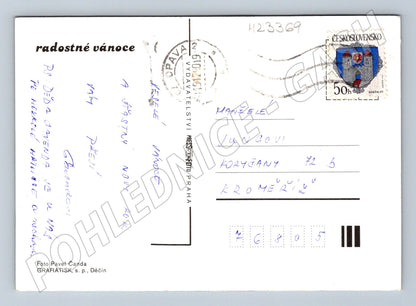 Pohlednice Vánoční zátiší s jablky a svíčkou 1970 (M23369)