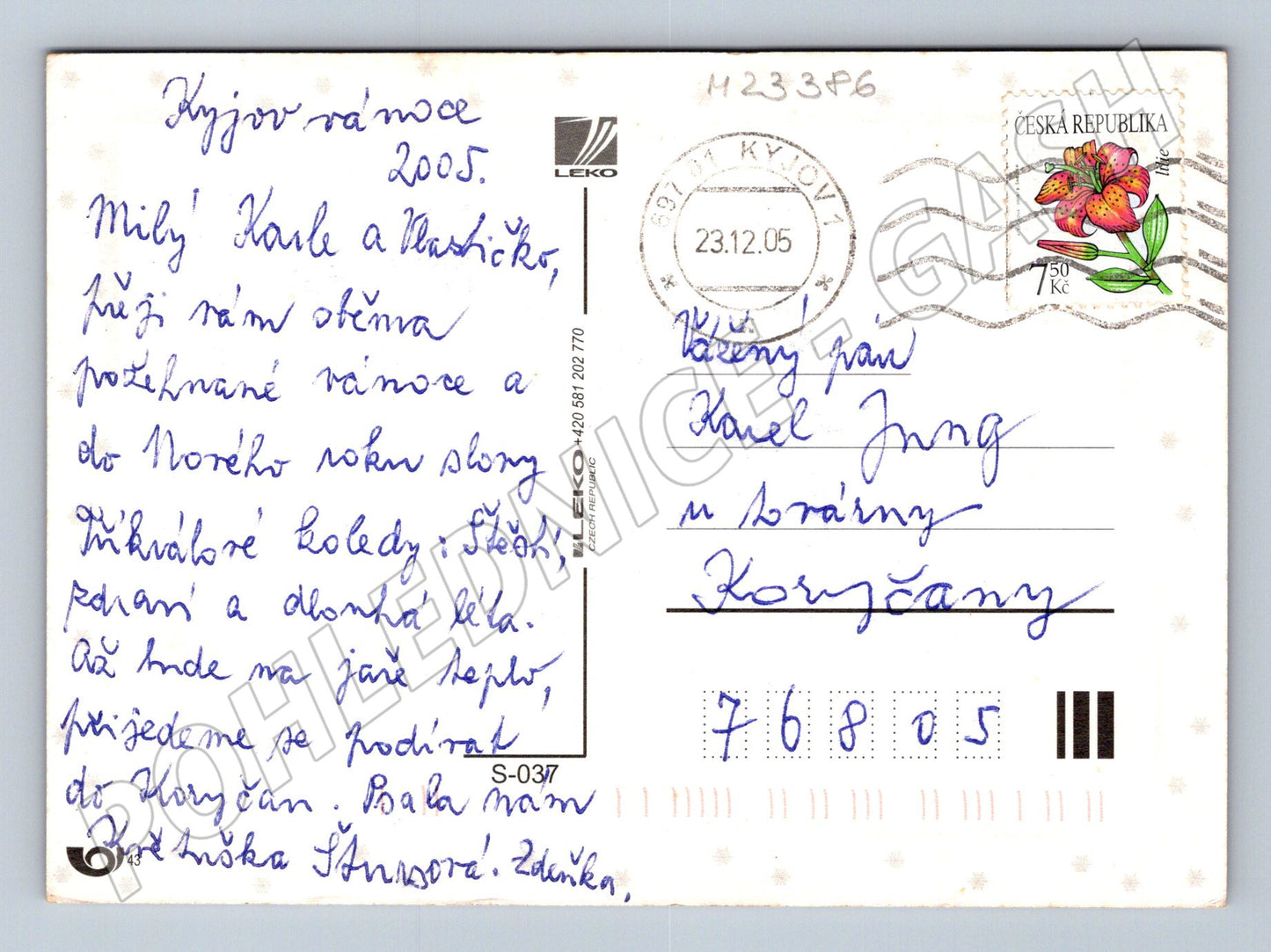 Pohlednice vánoční svíčky a dekorace 2005 (M23386)