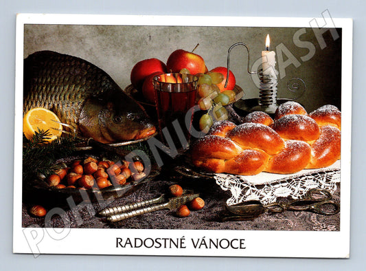 Pohlednice Vánoční zátiší s kaprem 1991 (M23389)