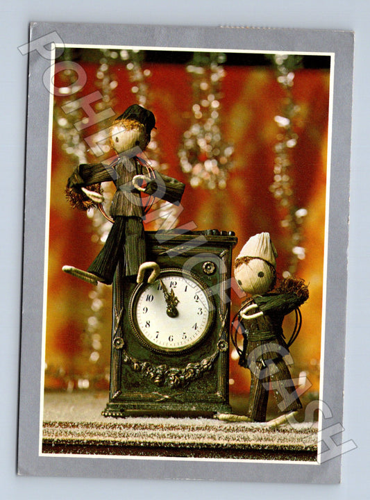 Pohlednice Vánoční motiv figurky hodiny 1969 (M23391)