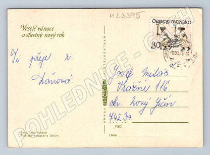 Pohlednice vánoční motiv slaměná hvězda svíčka 1974 (M23395)