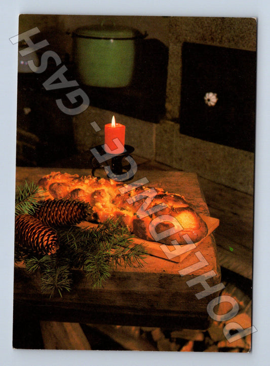 Pohlednice Vánoční motiv vánočka svíčka 1980 (M23400)